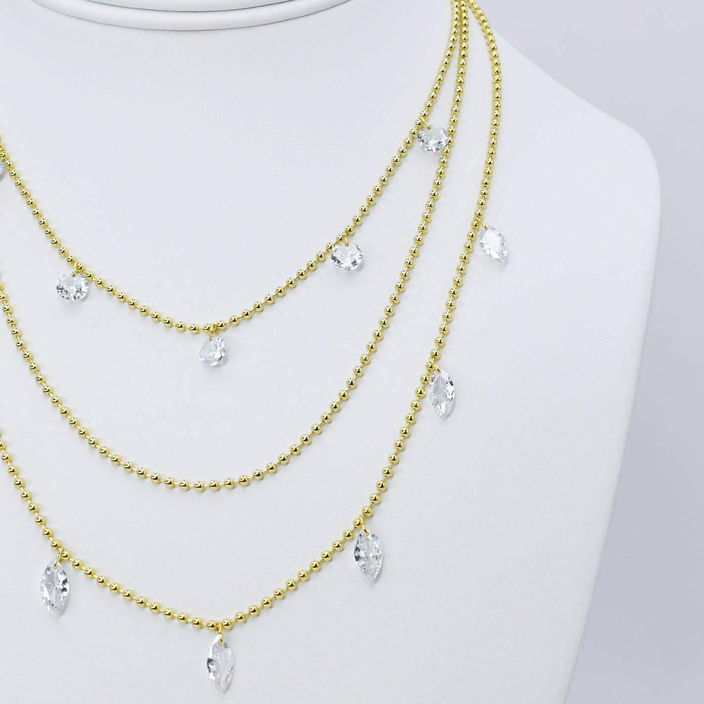 Crystal Cascade Layer Necklace