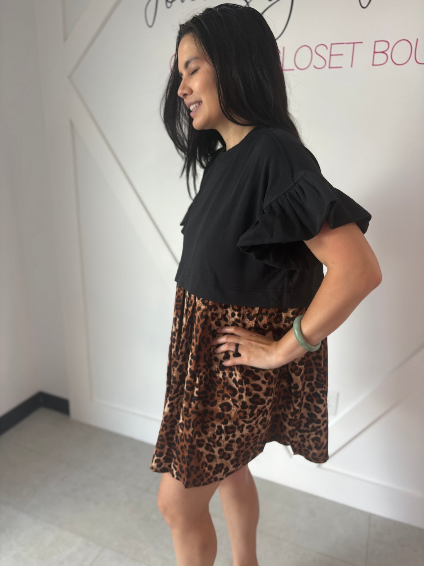 Black Top Leopard Print Dress