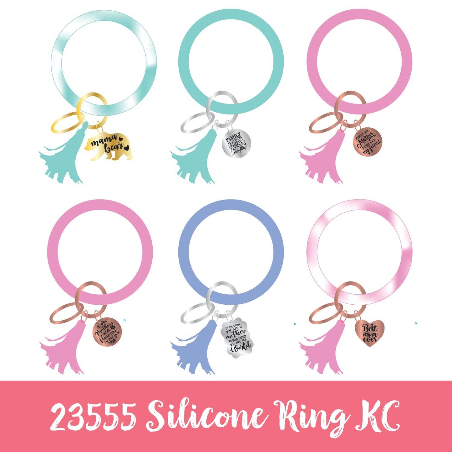 Silicone Ring Keychain with Charm
