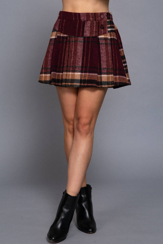 Pleats Detail Plaid Skort