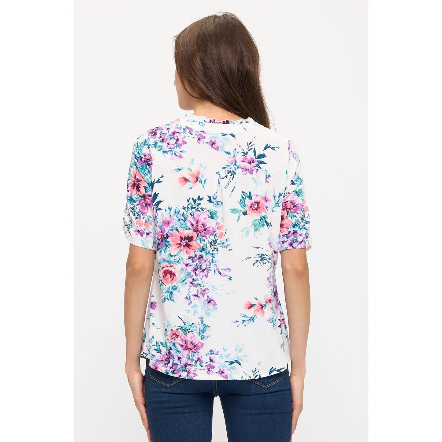 FLORAL RUFFLE WEAR TO WORK TOP