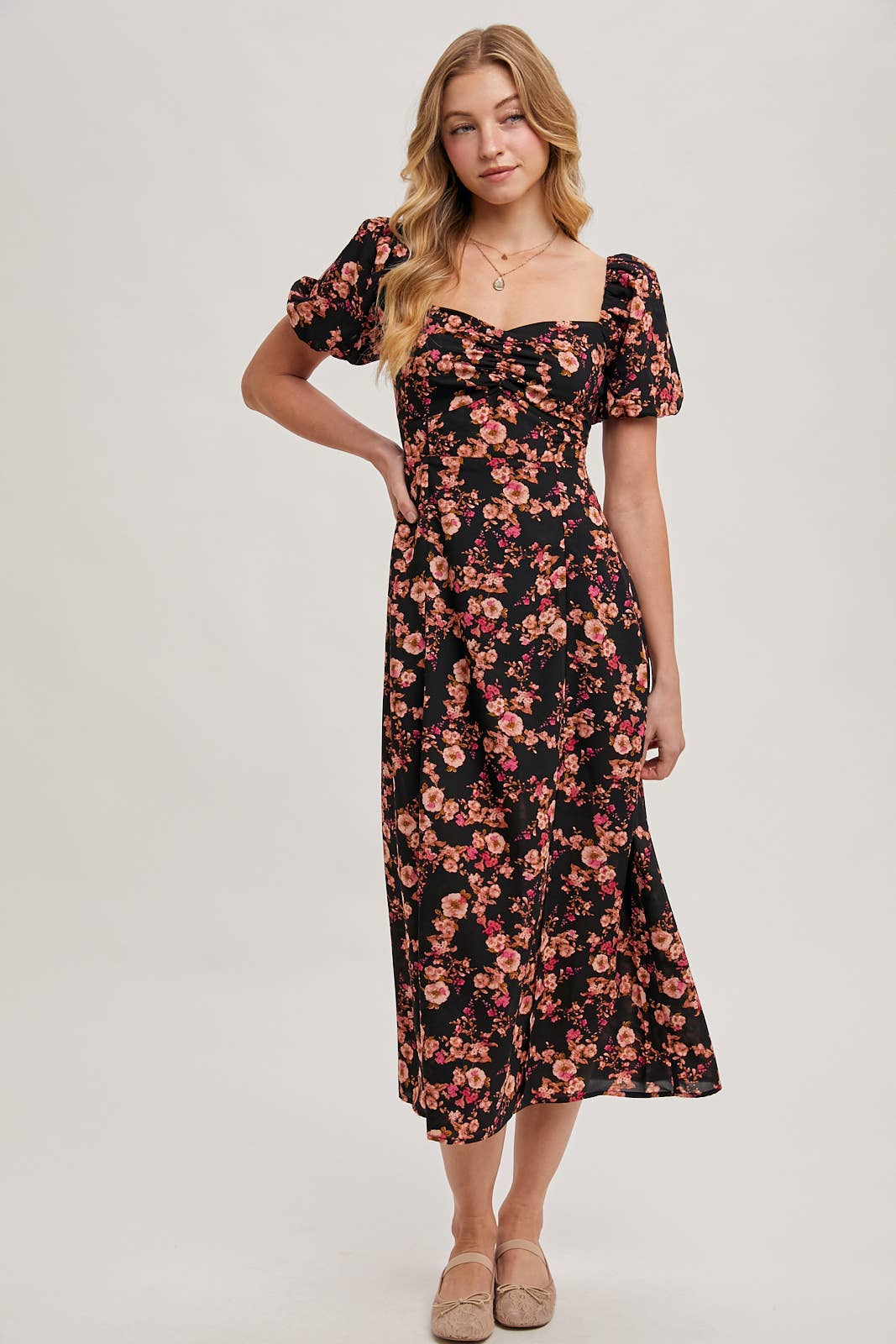 FLORAL PRINT SWEETHEART DRESS
