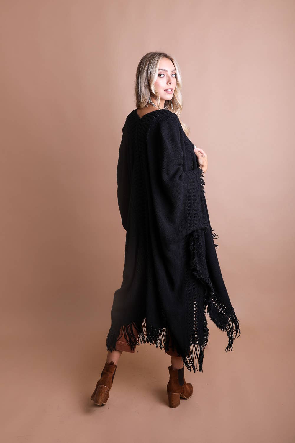 Open Frayed Border Bohemian Ruana
