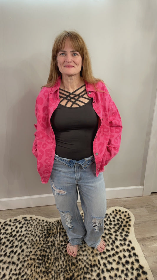 SALE Pink Hot Leopard Jean Jacket