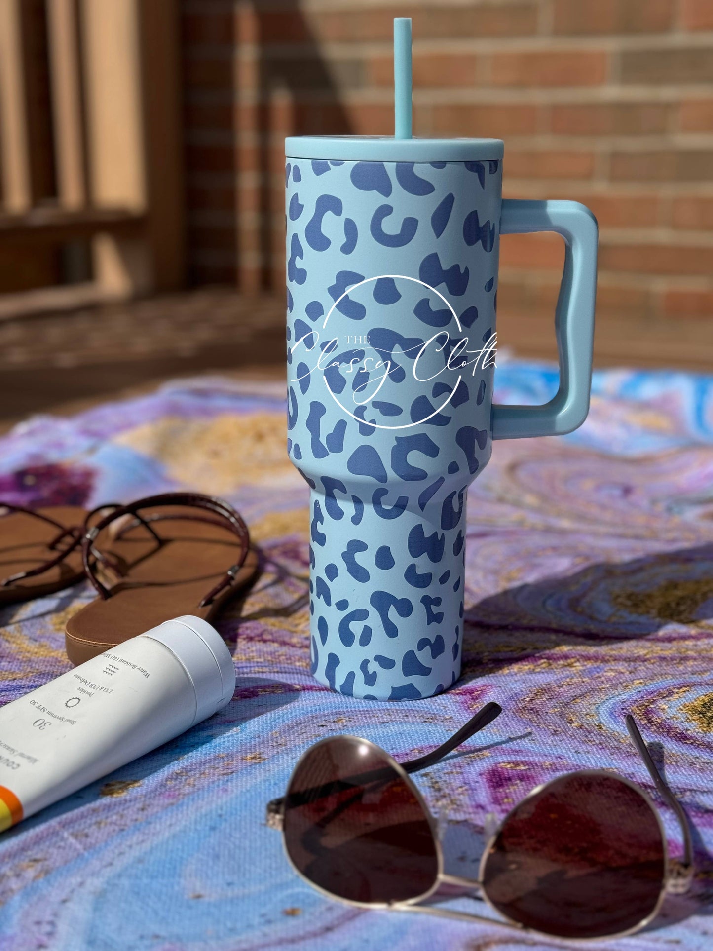 Simple Aqua Leopard Tumbler 40oz