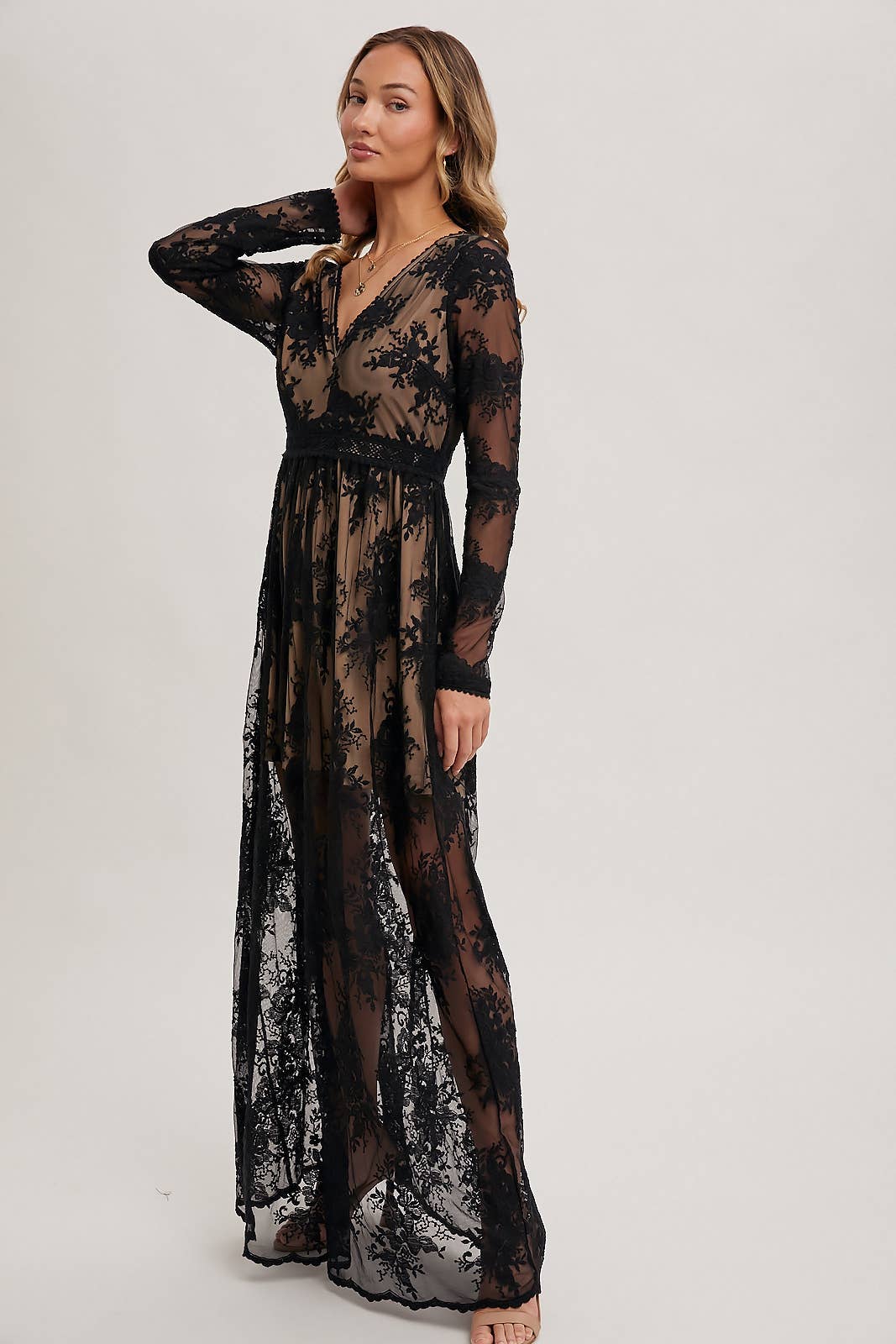 BOHO LACE V-NECK MAXI DRESS