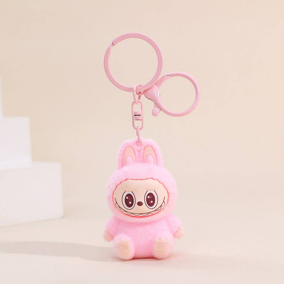 Flocking cute monster keychain labubu pendant school gift