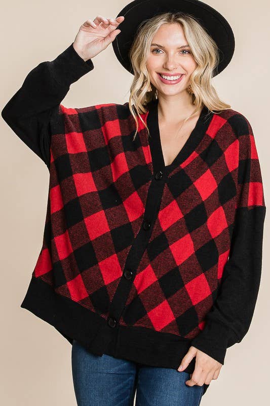 Buffalo Plaid Knit Cardigan