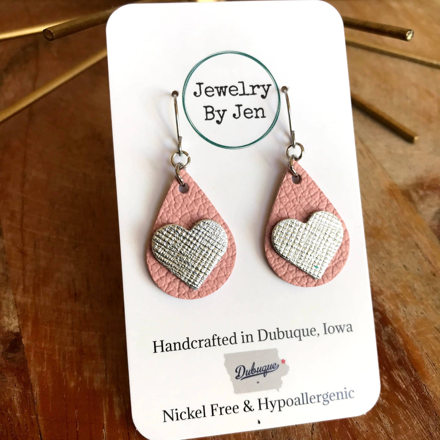 Small Teardrop Earrings: Pink w/Silver Heart sale
