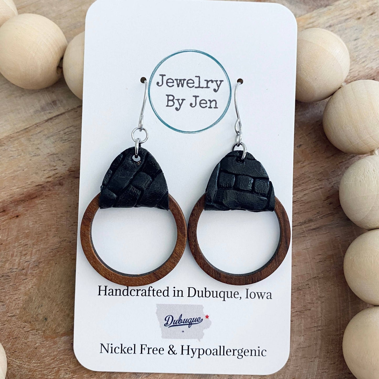 Wood Hoop: Black Weaved Earrings