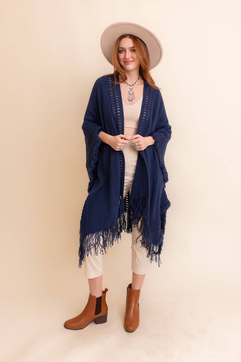 Open Frayed Border Bohemian Ruana