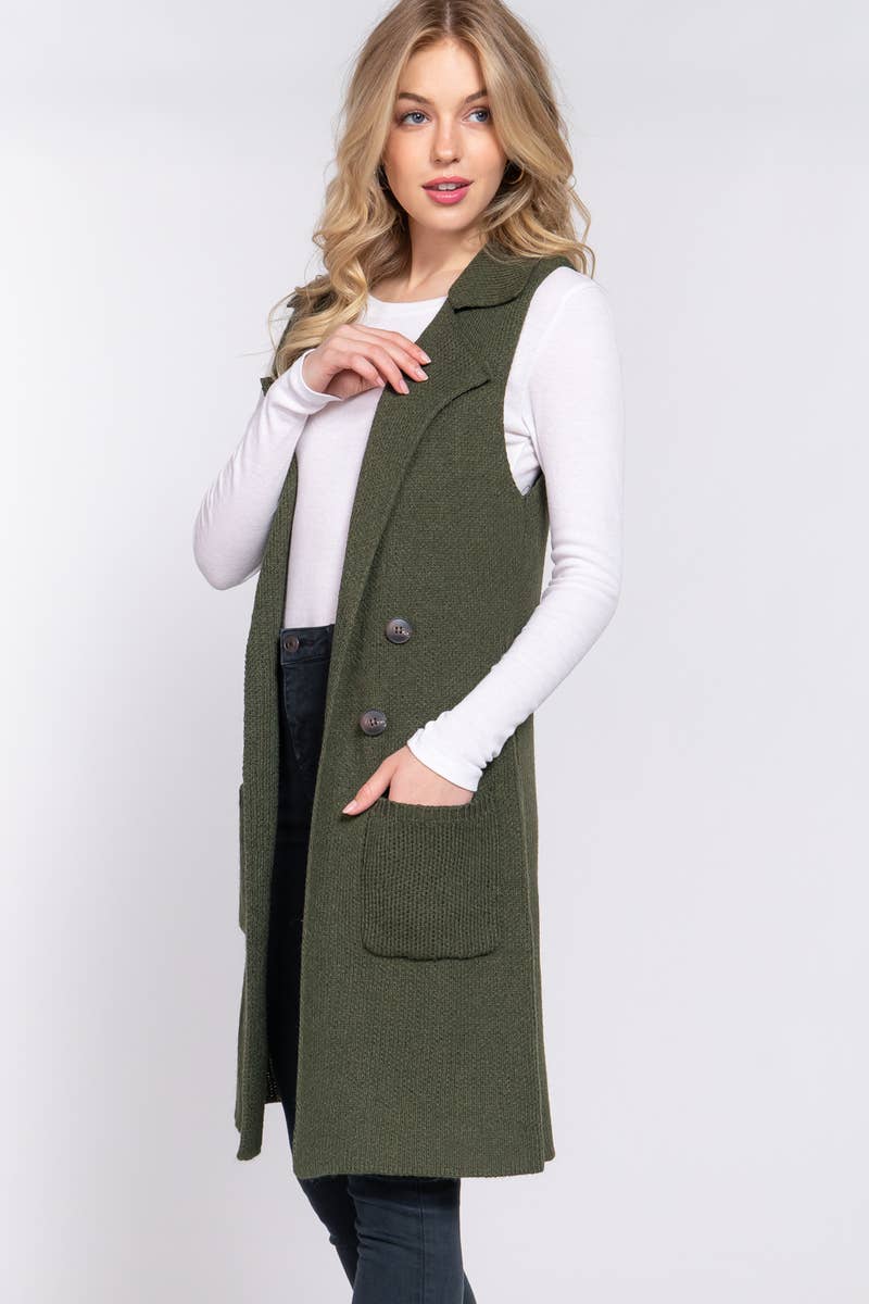Notched Collar With Side Pocket Long Sweater
