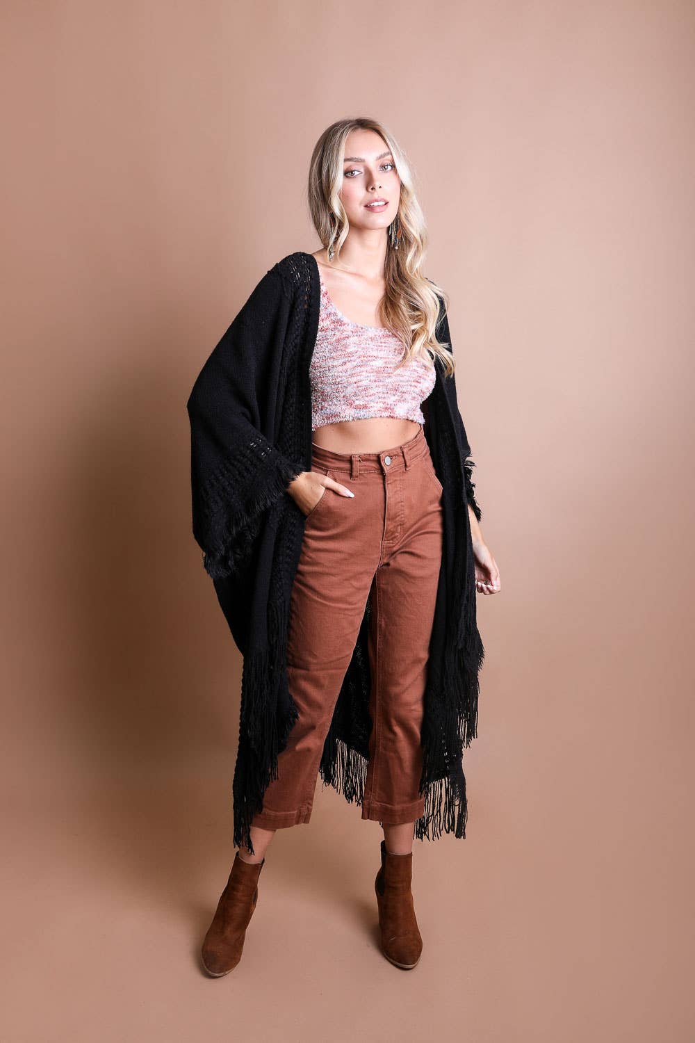 Open Frayed Border Bohemian Ruana