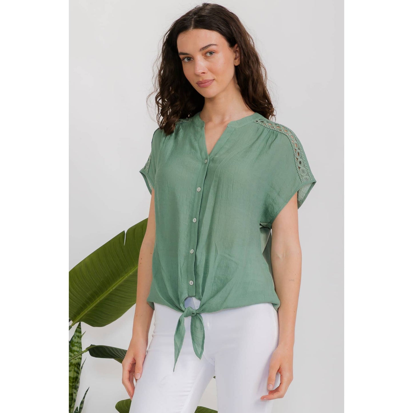 CROCHET TIE FRONT SHIRT