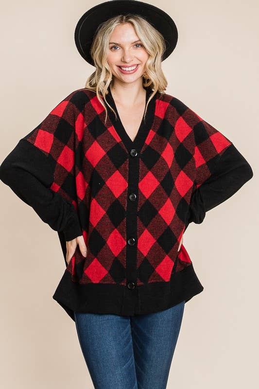 Buffalo Plaid Knit Cardigan