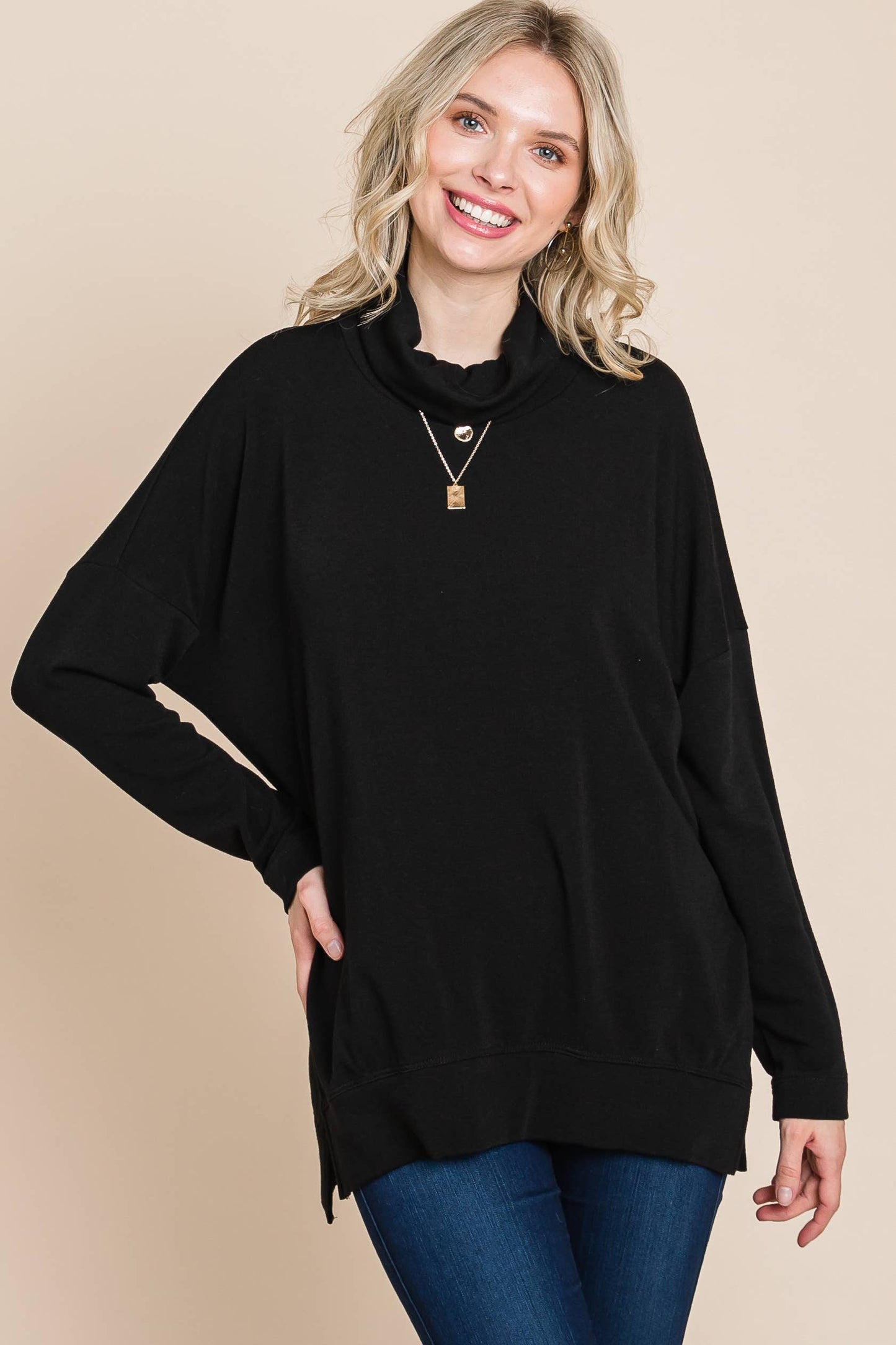 Two Tone Cowl Neck Pullover top