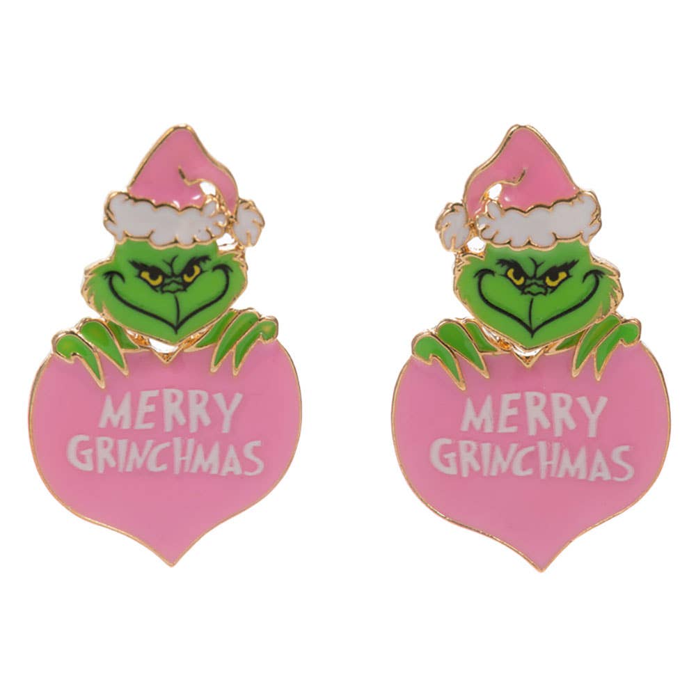 MERRY CHRISTMAS Heart Grinch Earrings