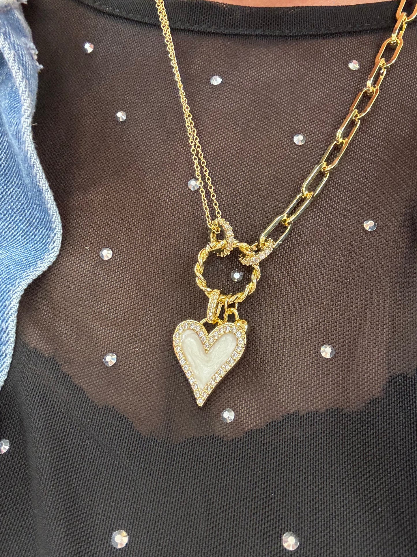 Pearl Heart Charm 18k plated Necklace
