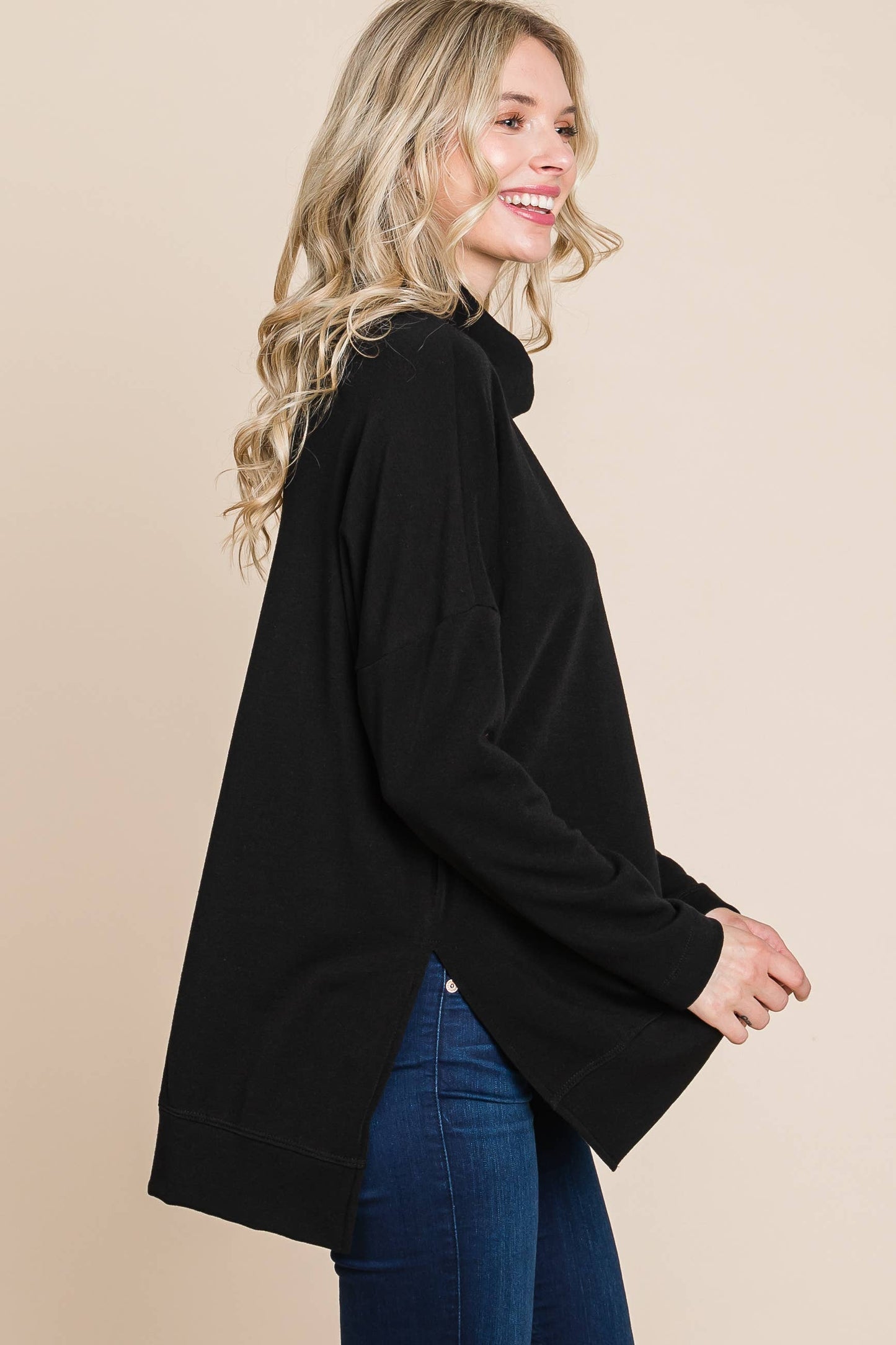 Two Tone Cowl Neck Pullover top