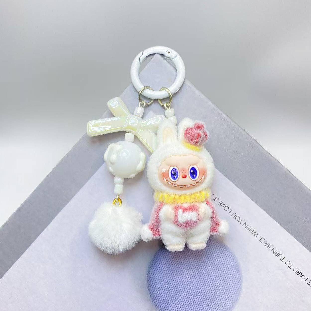 Labubu love heart flocking keychain Valentine's gift