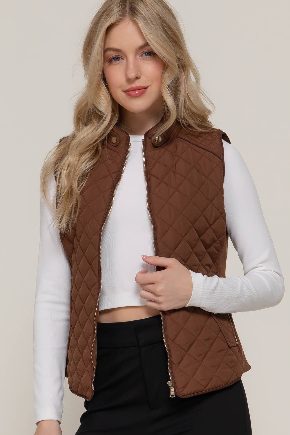 Suede Piping Rib Quilted Padding Jacket / Vest