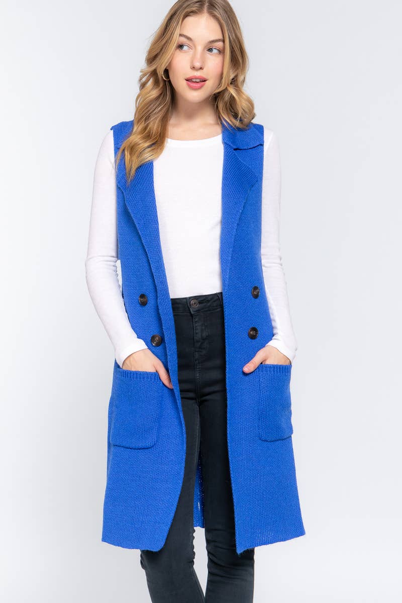 Notched Collar With Side Pocket Long Sweater