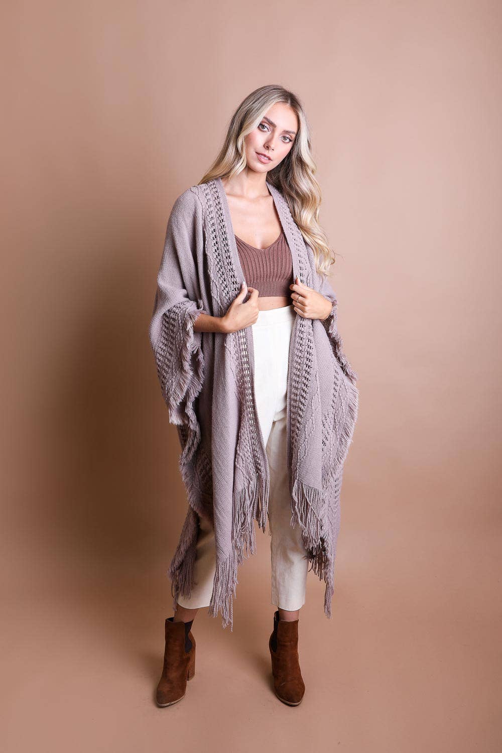 Open Frayed Border Bohemian Ruana