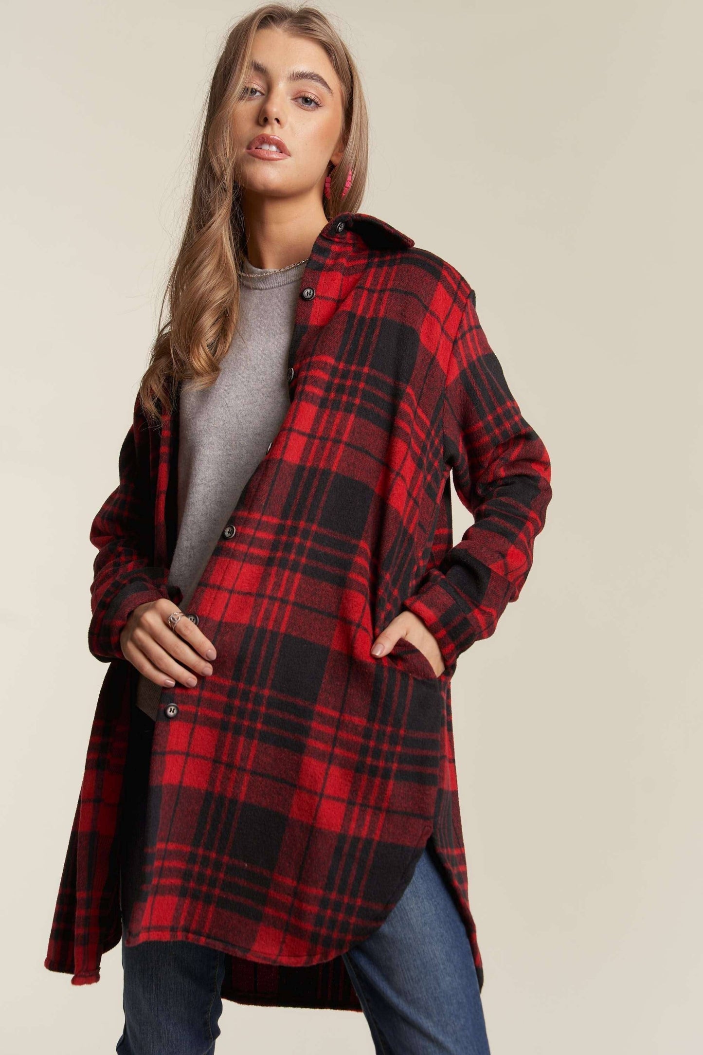BUTTON DOWN FLANNEL SHACKET POCKETS