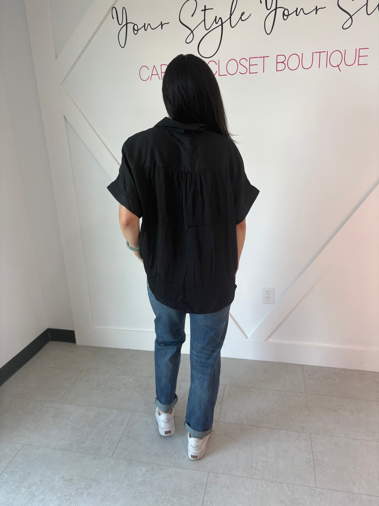 Silky Black V Neck Blouse