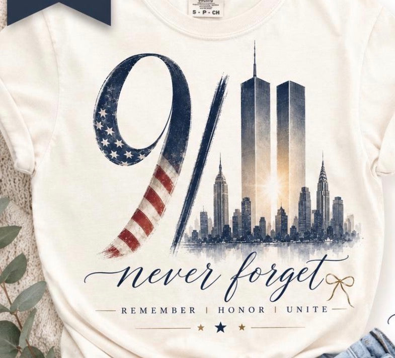 9/11 TWIN TOWER NEVER FORGET TOWER TEE