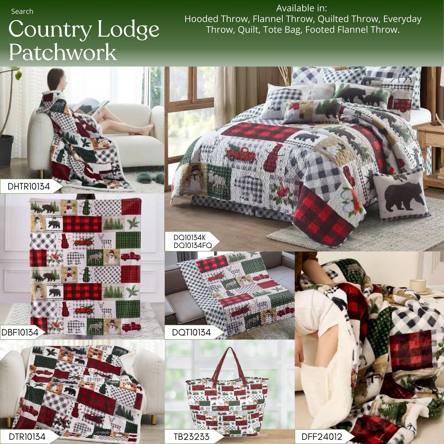 "Country Lodge Patchwork" Footed Flannel Throw 50"x70"