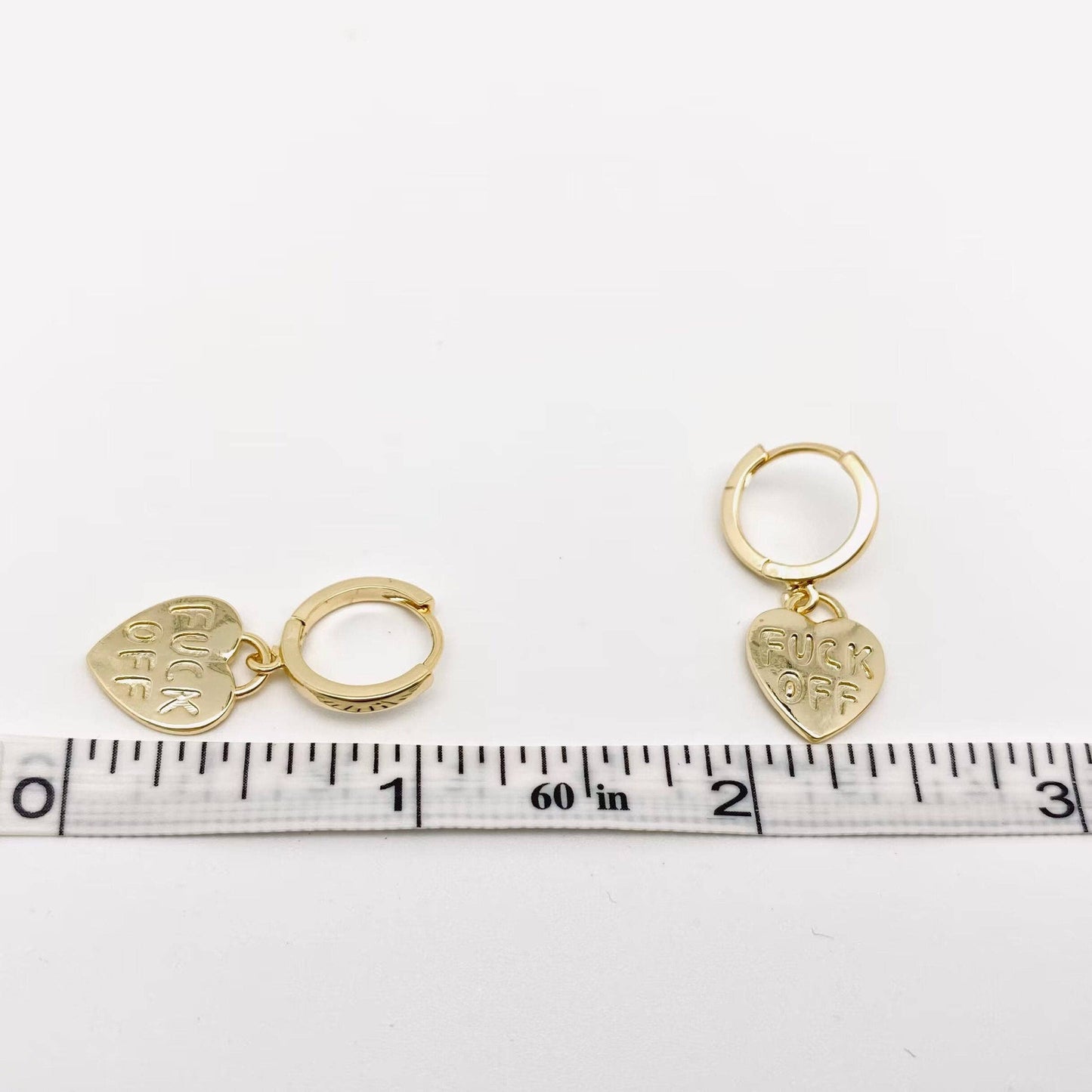 "Fuck off" Heart-shaped Gold Plated Huggie Earrings