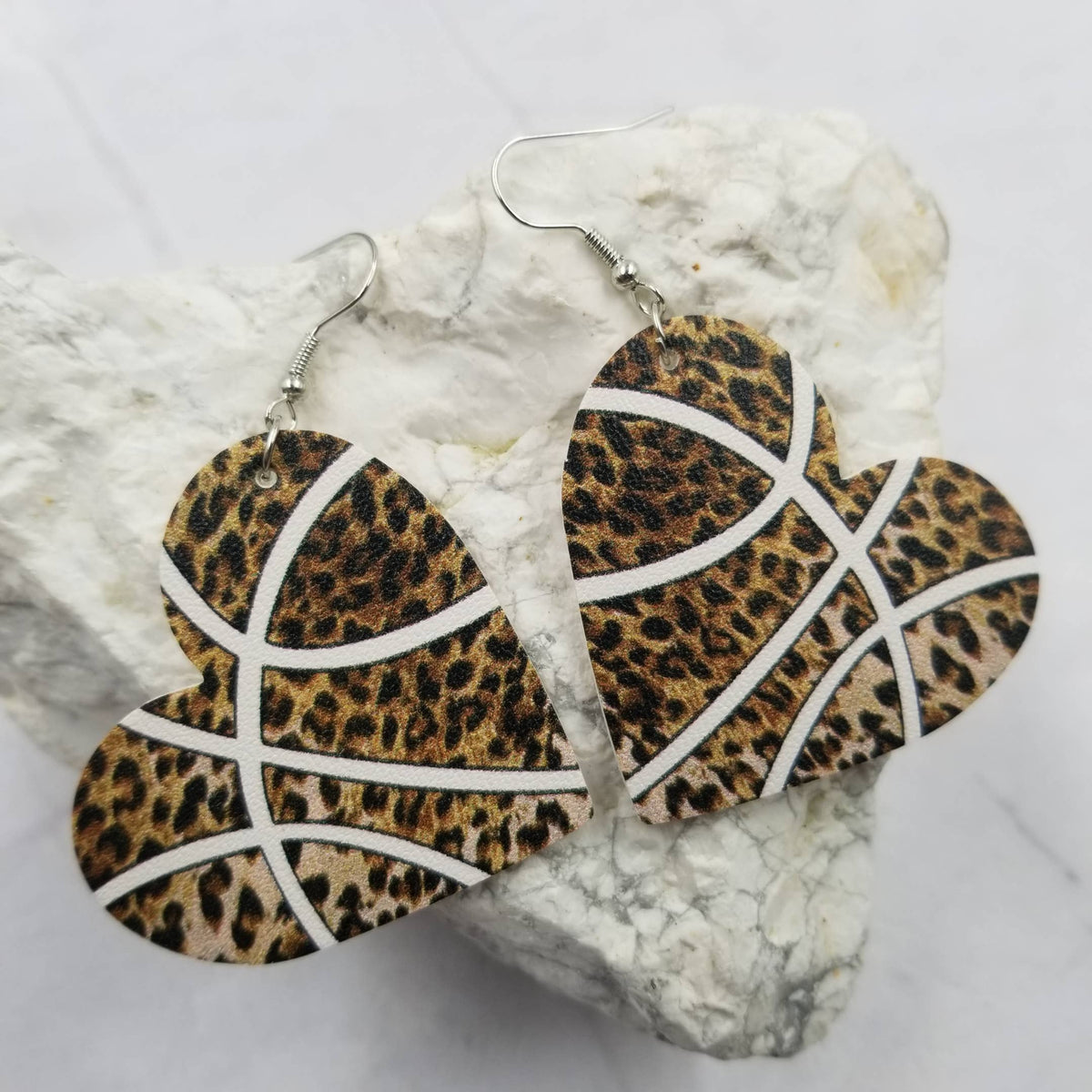 Sports Leopard Heart Leather Earrings