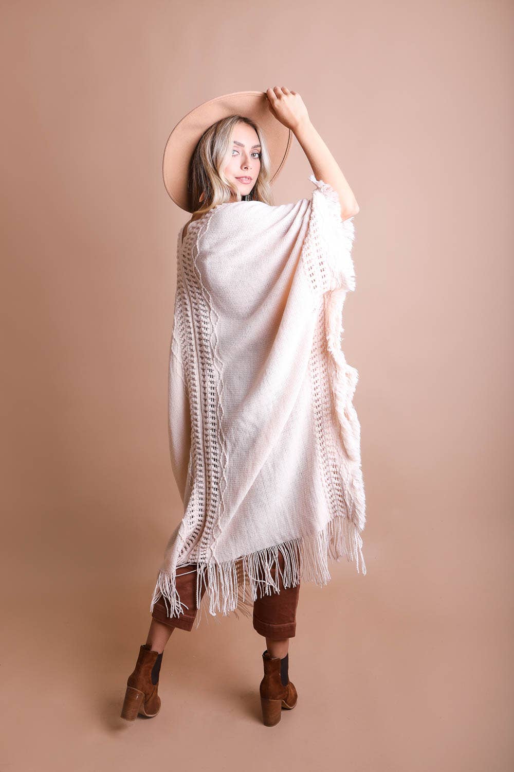 Open Frayed Border Bohemian Ruana