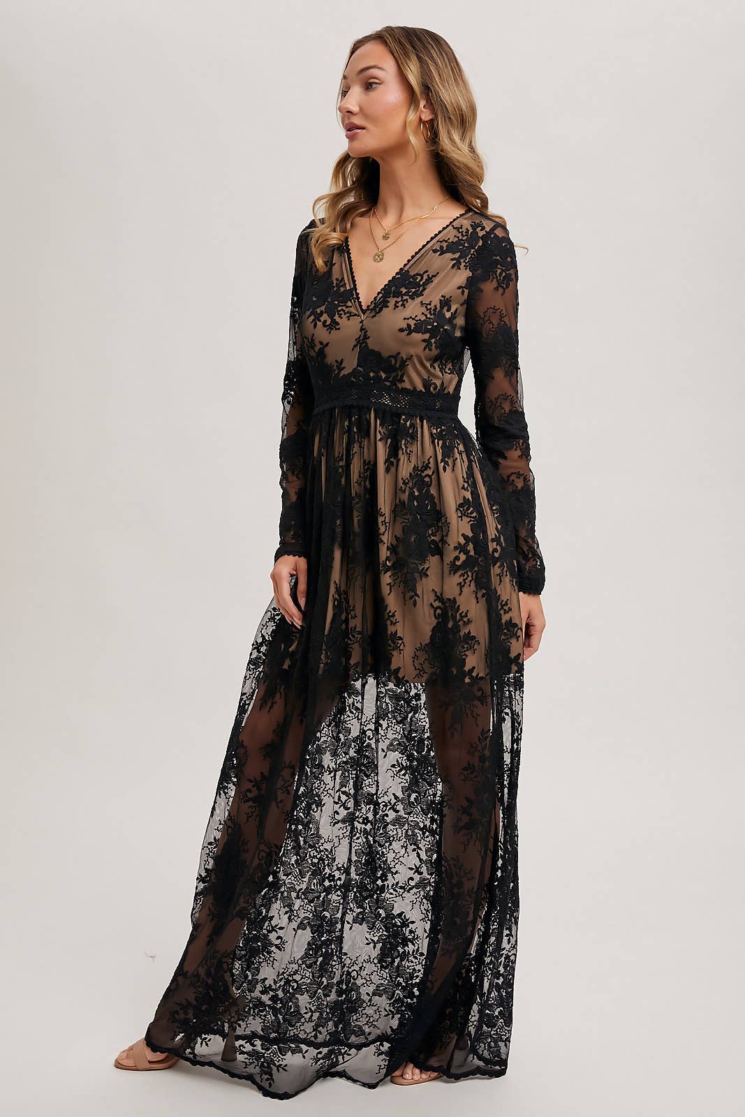 BOHO LACE V-NECK MAXI DRESS