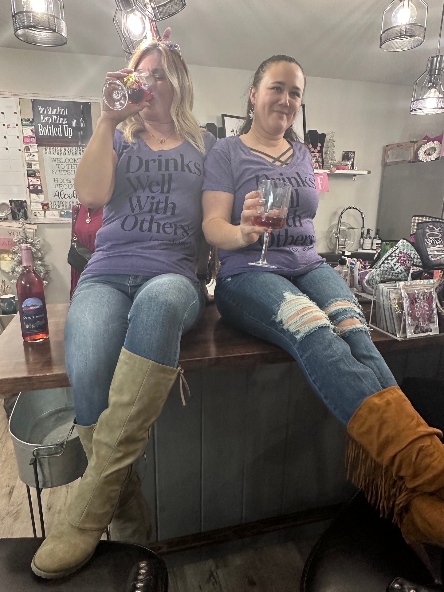 Drinks Well Purple V-Neck Tee