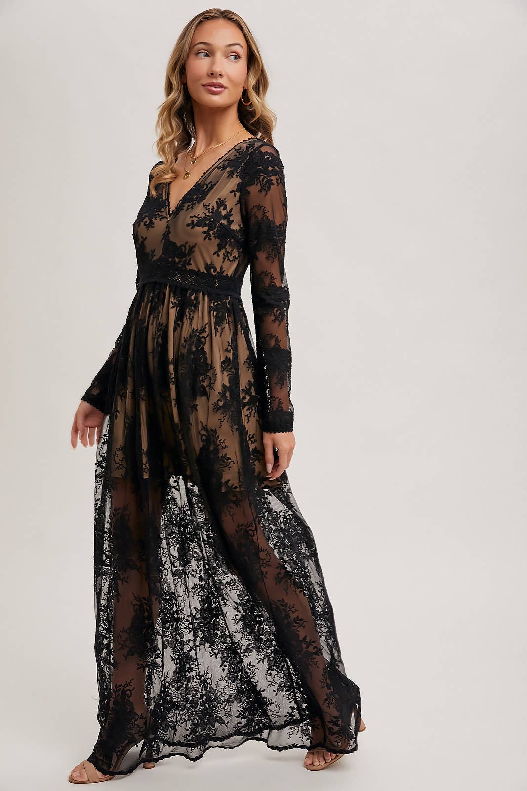 BOHO LACE V-NECK MAXI DRESS
