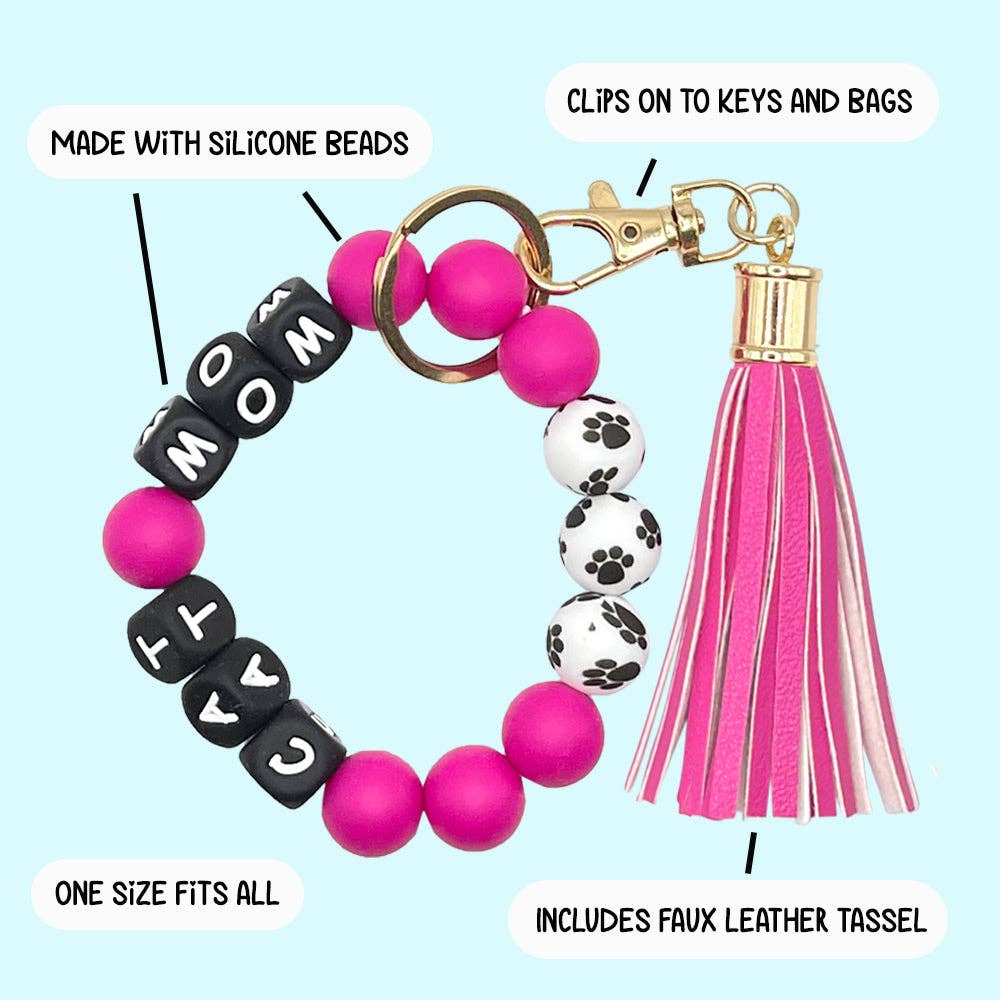 Bracelet Keychain Saying - Cat Mom-pink