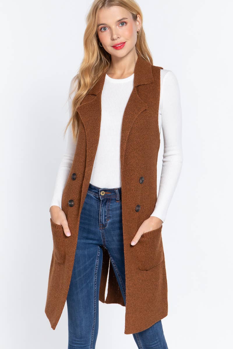 Notched Collar With Side Pocket Long Sweater