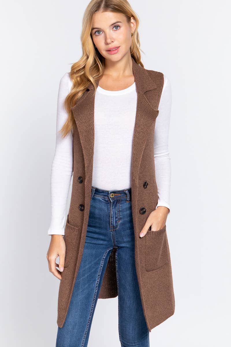 Notched Collar With Side Pocket Long Sweater