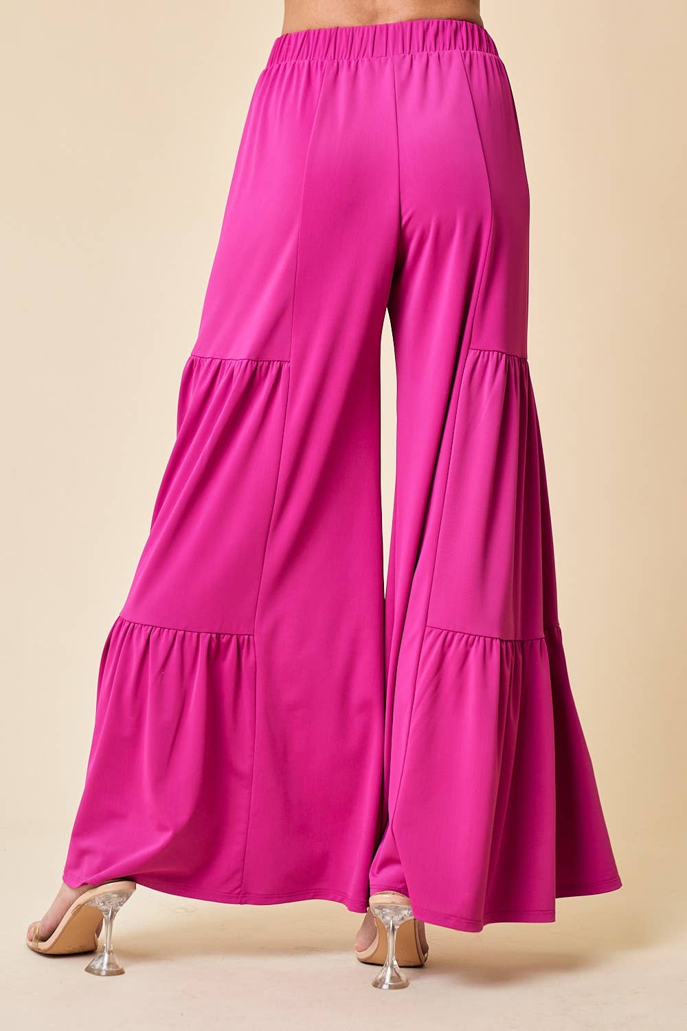 Wisteria Lane HOT PINK TIERED STRETCHTY YOGA PALAZZO PANTS