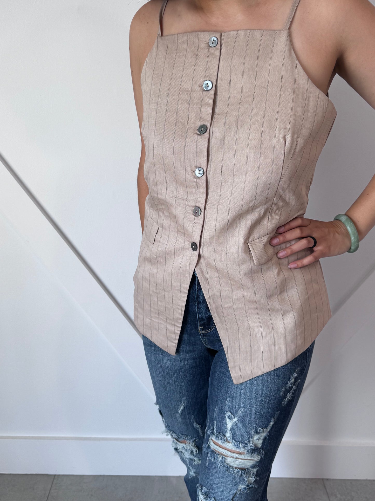 Tan and Black Pinstripe Tank