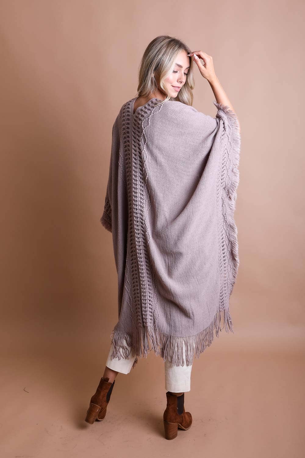 Open Frayed Border Bohemian Ruana