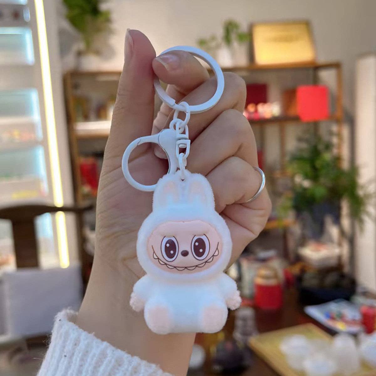 Flocking cute monster keychain labubu pendant school gift