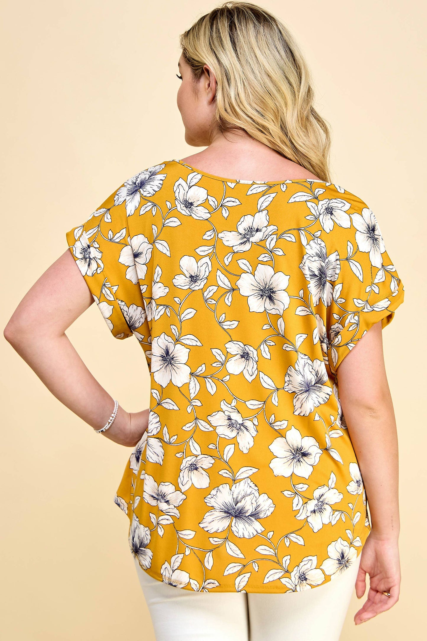 PLUS SIZE SHORT SLEEVE DOLMAN YELLOW BLOUSE