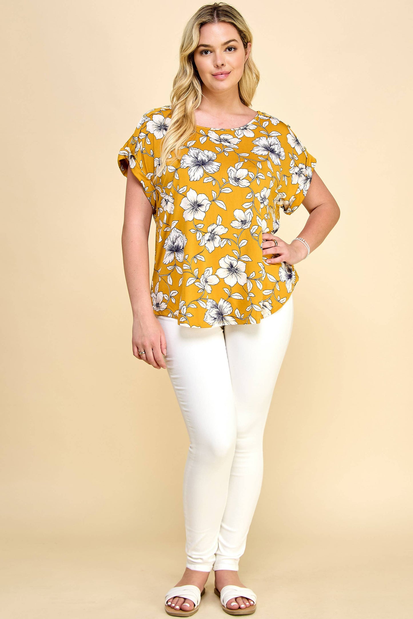 PLUS SIZE SHORT SLEEVE DOLMAN YELLOW BLOUSE