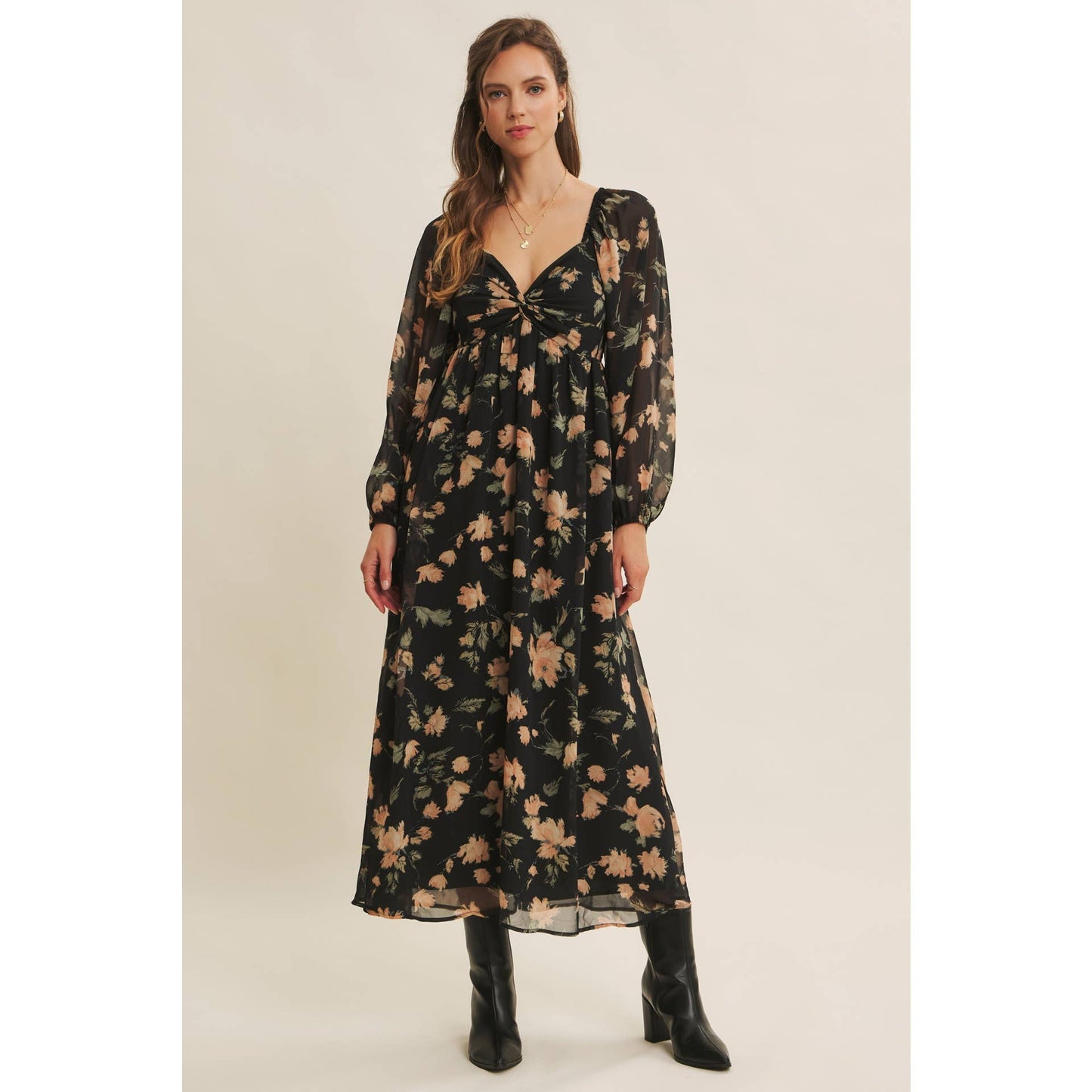 FLORAL CHIFFON MIDI DRESS
