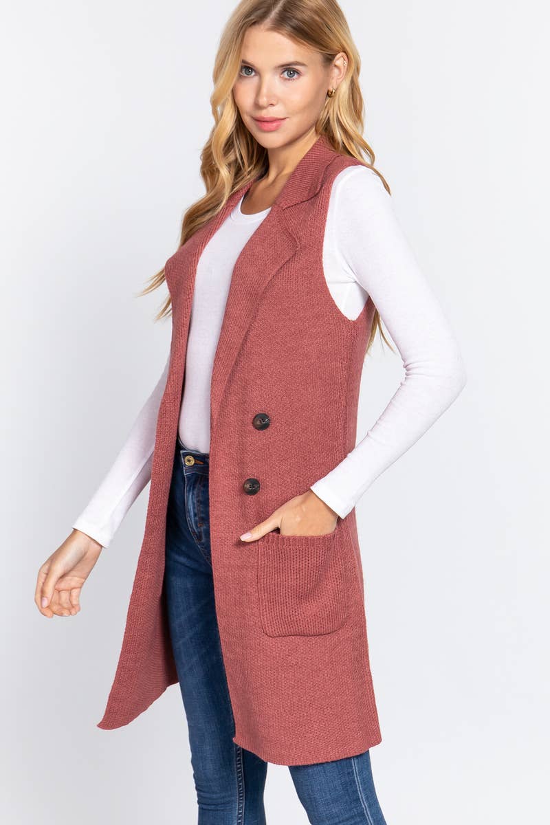 Notched Collar With Side Pocket Long Sweater