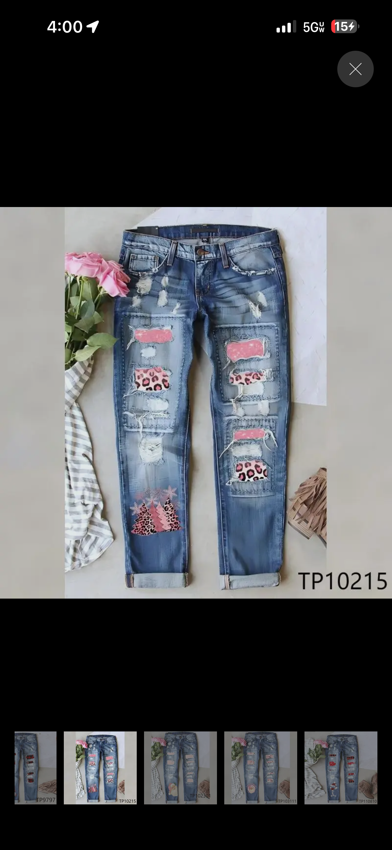 Vintage Print Distressed Jeans Women Christmas Denim