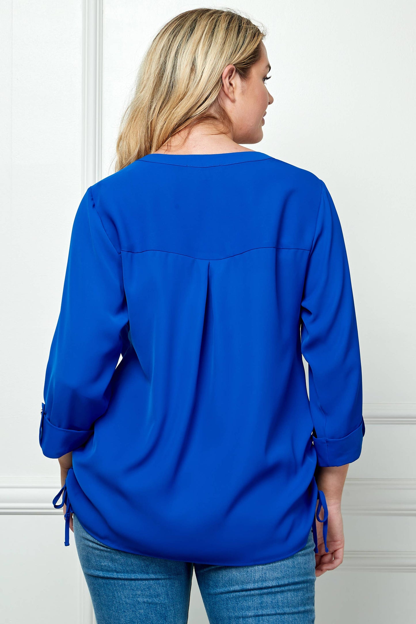 PLUS SIZE TAB SLEEVE MANDARIN COLLAR SHIRT